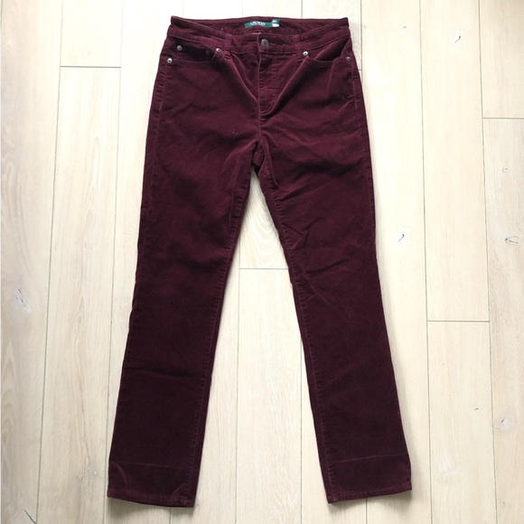 Lauren Ralph Lauren Burgundy Corduroy Premier Straight Pants Size 6P - Picture 1 of 16